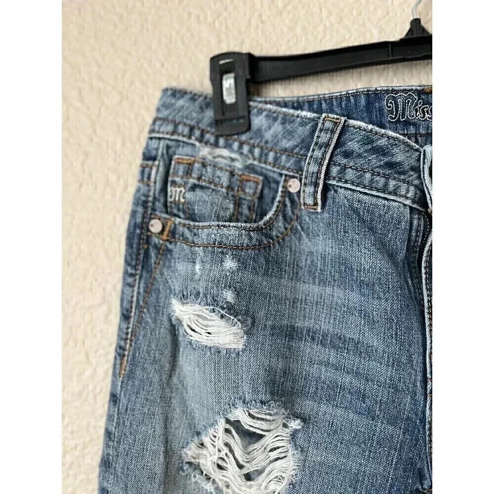 Miss Me Womens Lightwashed Distressed Boyfriend Ankle Denim Jeans Size 26 - Picture 7 of 15